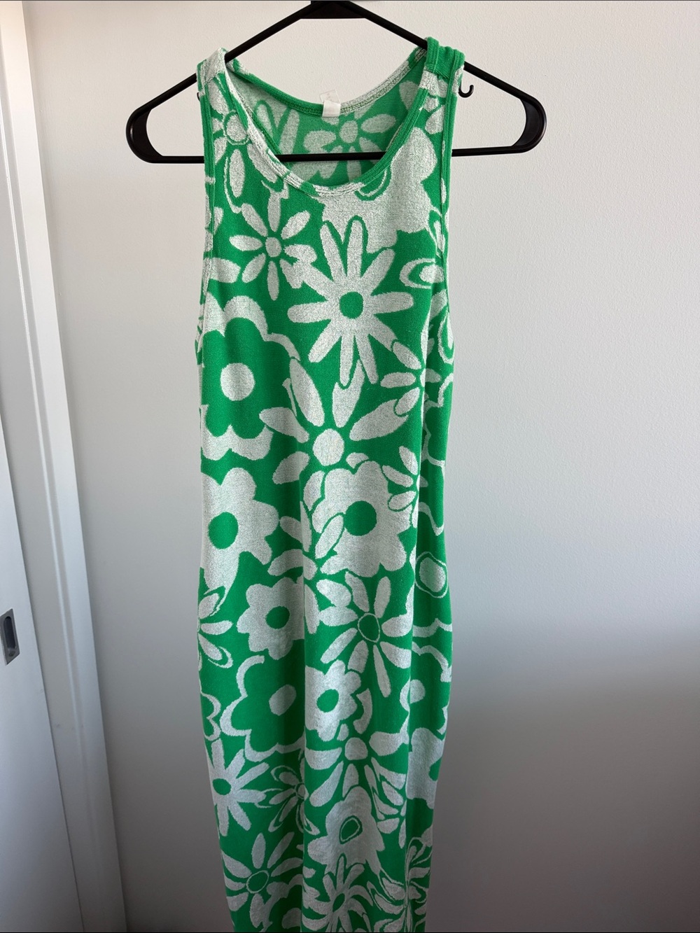 Anthropologie Green and White Terry Floral Tank Dress